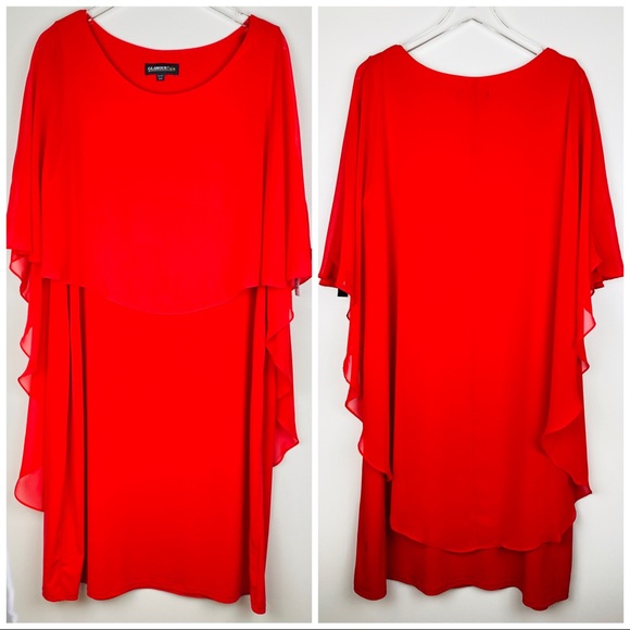 🆕Glamour Cocktail Dress Red Plus Sz Scarf Overlay - Picture 3 of 7